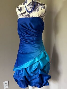 Laura Strapless Two-Tone Royal and Teal Ruffled Grad Dress